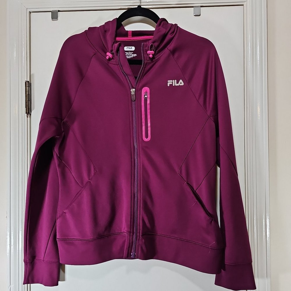 Fila Sport Plum Polyester Fleece Lined Hooded Jacket-Size: Large